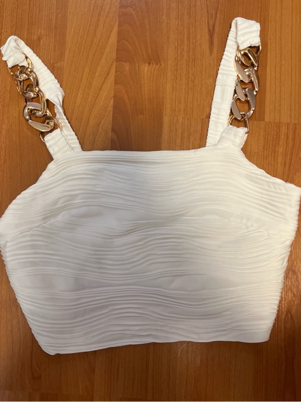 White Crop Tank with Gold Chain Straps